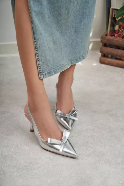 لوسيندا الفضة ماتي القوس التفاصيل الكاحل التعادل كعب المرأة