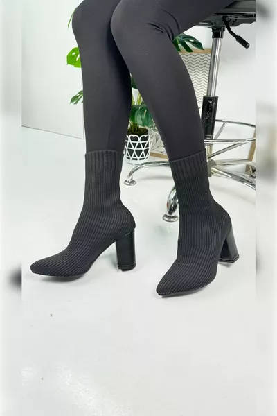 Casual Donne Nere Impiallacciatura Tacco Spessore Calzini Elasticizzati Nude Punta Scarpe 