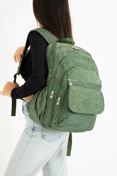 Fcstore Krinkıl Kumaş Suya Dayanıklı Büyük Boy Haki Yeşil Klinkır Sırt Çantası/laptop Okul Çantası