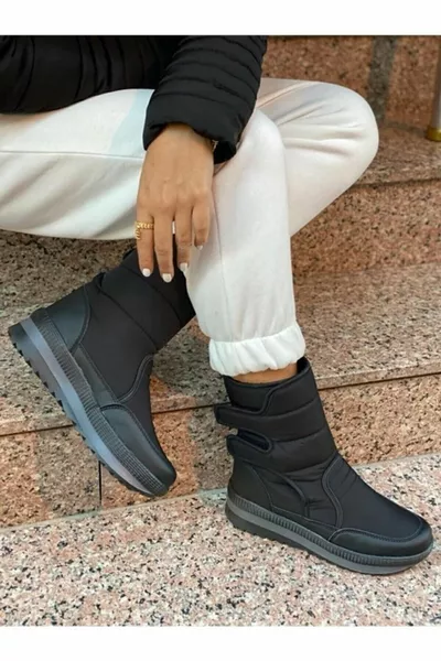 Black Unisex Thermal Fur Non-Slip Sole Women - Men - Kids Snow Boots