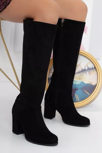 جلد الغزال سستة أسود صغير كبير الحجم أحذية نسائية بكعب عال