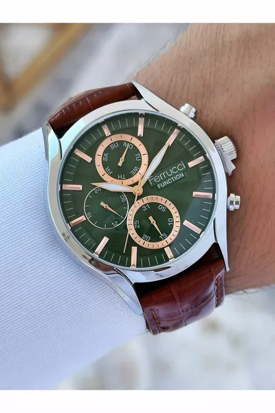 وظائف ساعة اليد للرجال النشطة 3 ATM للماء اللون البني الجلود الفرقة