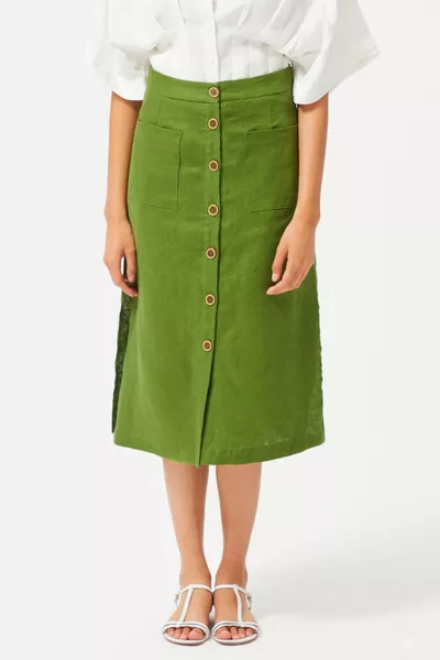 Gonna in lino con tasche abbottonate
