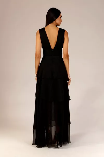 Беатрис Черное драпированное платье с воланами