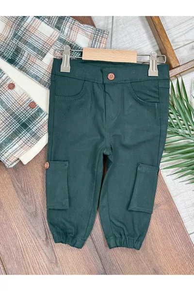 Holzfällerhemd mit Hut, Waffel-Hoodie, Canvas-Overall, Cargohose 4-teiliges Jungen/Babykleidungsset