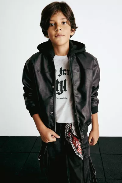 Boys' Water-Repellent Removable Hooded College Collar Snap-Button Closure Ribbed Sleeve Faux Fur Synthetic