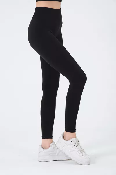 بنطال ليقنز يومي بدون خياطة من طراز Alnus، قماش ناعم من قماش Lacoste، باللون الأسود