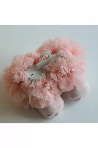 جوارب صبيانية مفتوحة وردية فاتحة مزينة بالكشكشة