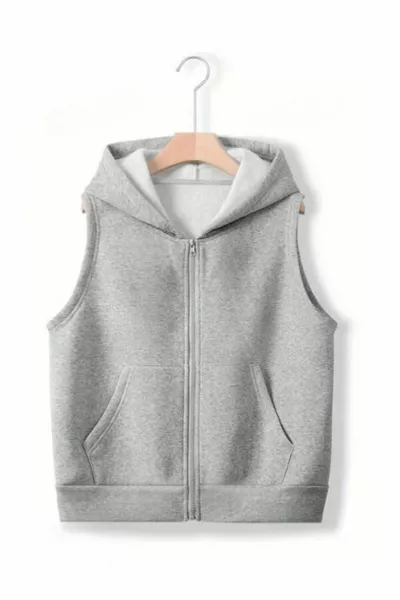 Gilet Oversize Unisex con Cappuccio, Zip e Tasca a Marsupio