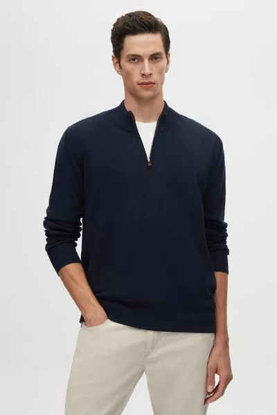 Ds Damat Слим Фит Тёмно-Синий Свитер с Полу-молнией
