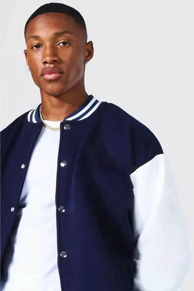 Unisex Donkerblauw-Witte Collegejas met Knopen