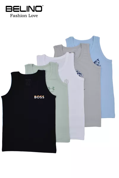5-Pack Boys' Cotton Stretch Tank Tops with Multicolored Mixed Print Pattern