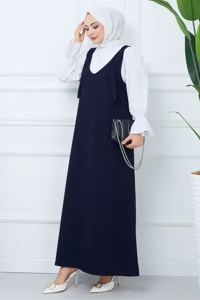 Abito a rete lunga in blu scuro 