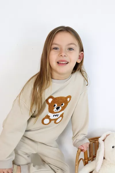 Girl-Boy (Unisex) Children's Interlock Fabric Medium-Weight Embroidered-Printed Knitted Basic Tracksuit