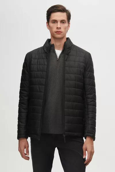 جاكيت مبطن من الألياف مقاوم للرياح، أسود، بقصة نحيفة من Ds Damat