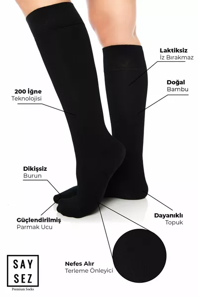 Calze Sopra il Ginocchio da Donna in Bambù Nere Lisce Morbide Lunghe Senza Cuciture / Calze per Pantaloni / Calze che Non Mostrano la Pelle