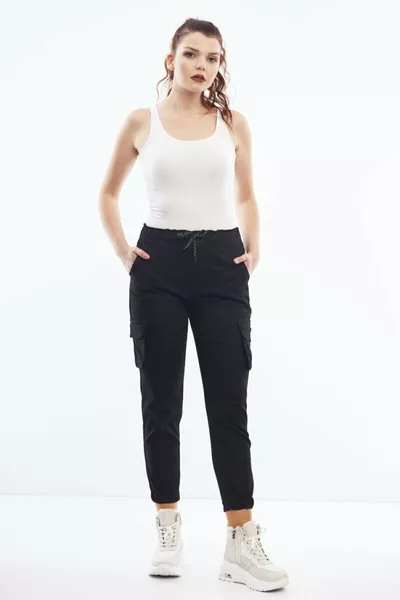  Black Cargo Pocket Pants
