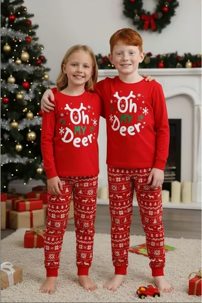 Girls' / Boys' Long Sleeve Christmas-Themed Cotton Pajama Set