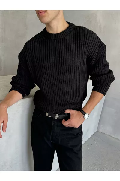 Мужской вязаный свитер оверсайз с рифлёной фактурой