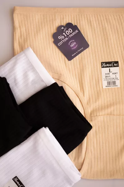 Damen % Baumwolle 5er-Set Hohe Taille Rippunterwäsche Schwarz, Weiß, Haut 