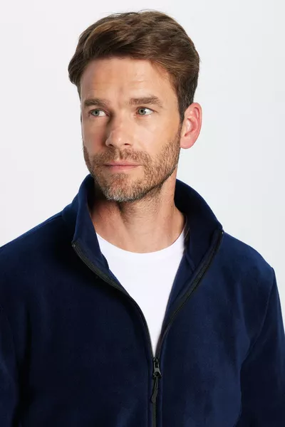 Унисекс тёмно-синяя флисовая кофта на молнии, стандартного кроя, не скатывается, не пушится, морозостойкая