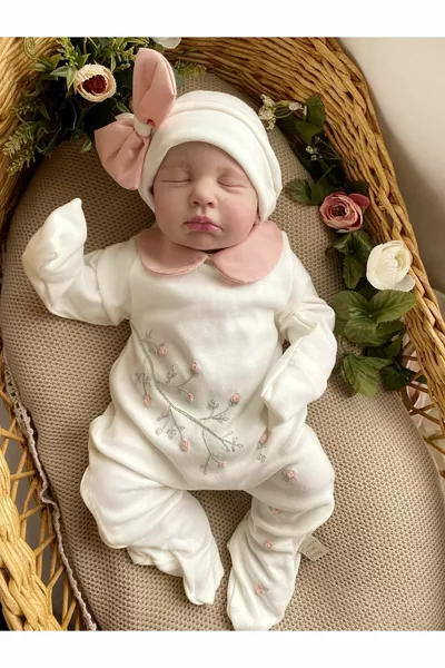 Pink Branch Flower Newborn Romper and Hat