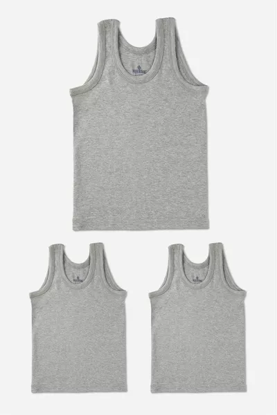Boys' Crew Neck Organic Cotton Tank Top 3-Pack Gray Melange