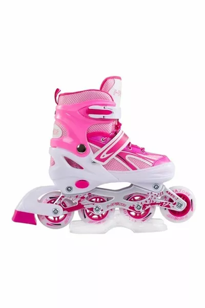 F-sports Pattini da Allenamento in Metallo Rosa Regolabili 2+2 con Luci con Borsa in Omaggio