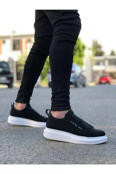 حذاء رياضي مريح للرجال باللونين الأسود والأبيض مع شريط، حذاء يومي موسمي عالي الراحة مطاطي