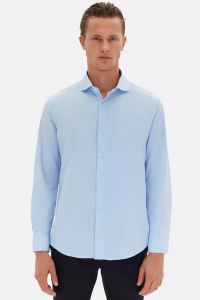 Ds Groom Slim Fit Light Blue Italian Collar Textured Long Sleeve Easy Iron Breathable Four