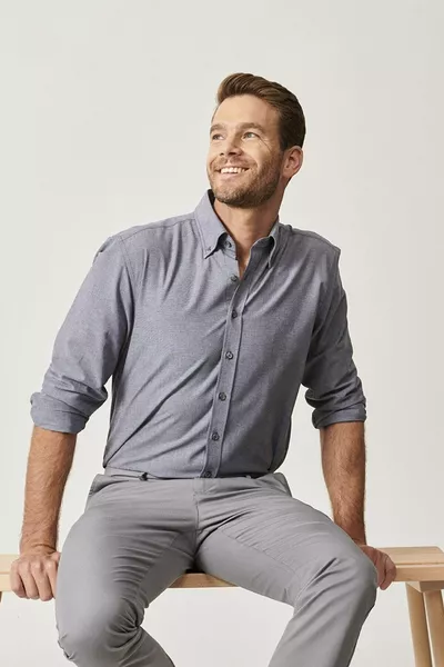 Men's Anthracite Button-Down Collar Tailored Slim Fit Oxford Shirt