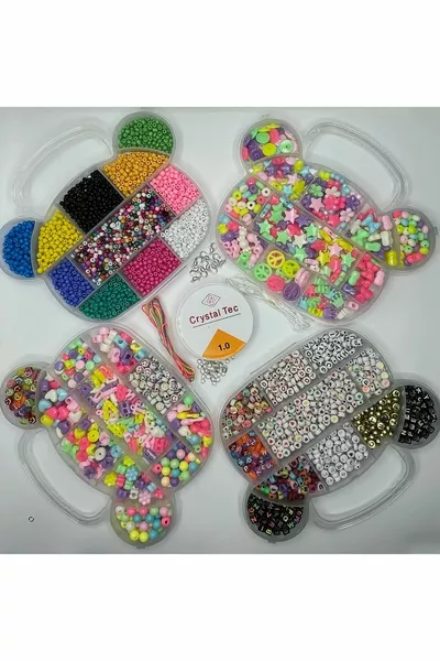 Набор для изготовления украшений с 4 милыми медвежатами и бусинами в коробке