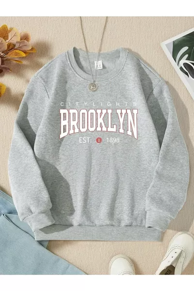 Gray Brooklyn Printed Girl/Boy Sweatshirt