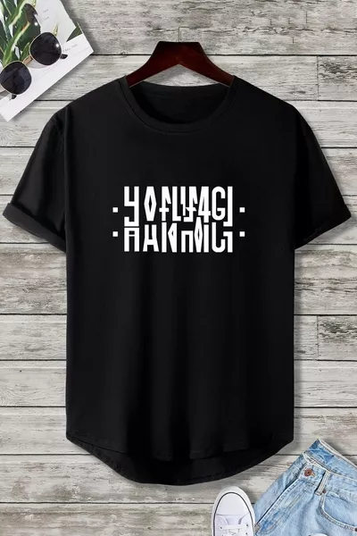 تيشيرت بتصميم مطوي مكتوب للسيدات