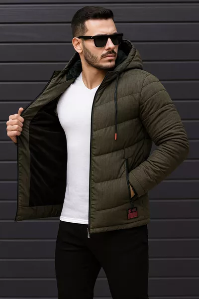 سترة رجالية مبطنة بسحاب مع قبعة ومقاومة للماء