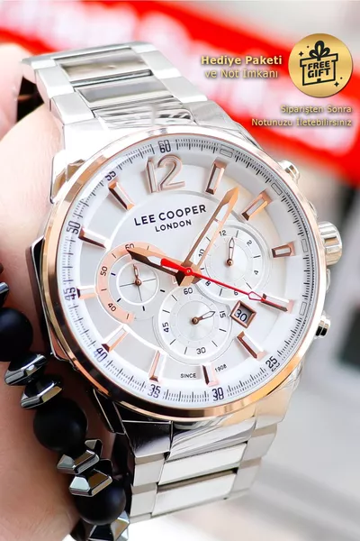 ساعة يد رجالية فضية رو즈 وبيضاء مع كرونوغراف وتقويم وجهاز تتبع، مع سوار هدية، موديل .