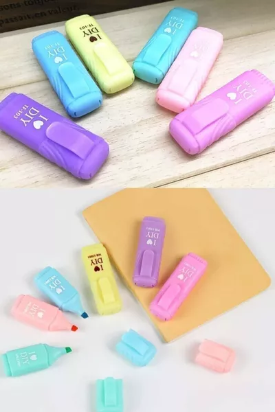 Мини-флуоресцентные карандаши, набор из 6 штук для студентов - пастельные цвета