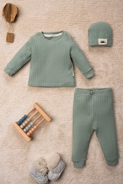 طقم أطفال عضوي مكون من 3 قطع مشمسة