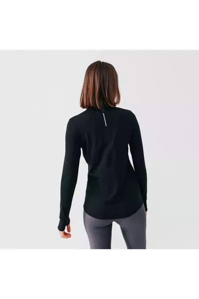 Женская беговая футболка с длинным рукавом - черная - Warm