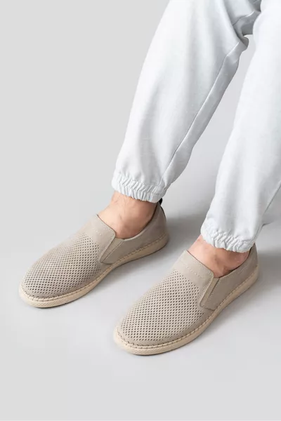 حذاء رجالي من الجلد الطبيعي، حذاء يومي، حذاء صيفي، حذاء لوفر باللون البيج