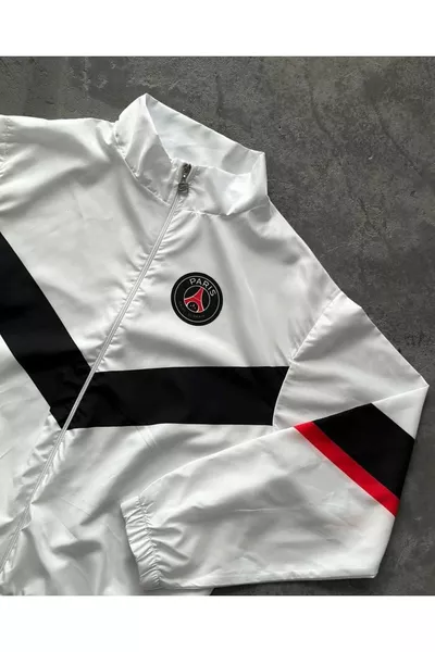 معطف مطر وسترة مضادة للرياح بتصميم أبيض وجيب بسحاب للجنسين