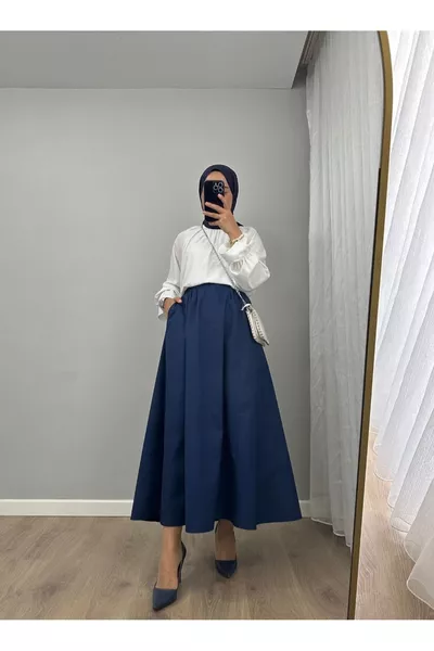 Premium Belted Pocketed Poplin Skirt