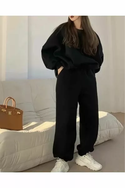 Дамски спортен комплект за зимата с кръгло деколте, много голям и свободен уличен стил