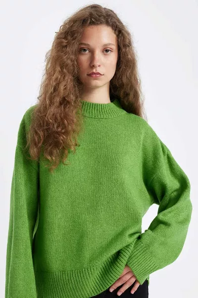 Oversize Широк Модел Половин Поло Дълъг Пуловер wn