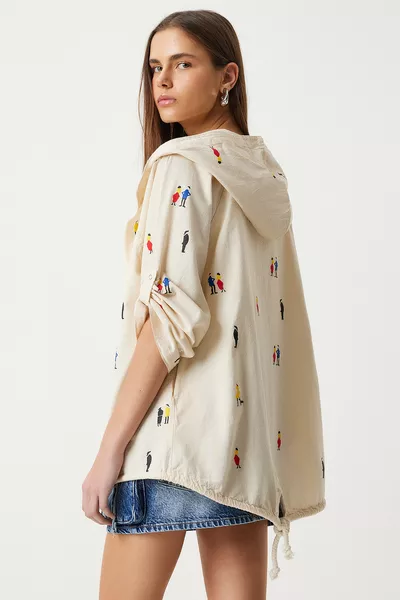 Printed Seasonal Raw Linen Jacket CREAM 