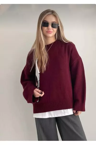 Wijnrode Fietsnek Oversized Dames Trui