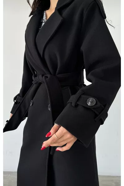 MANTEAU D'HIVER FEMME CEINTURÉ À TAILLE EN LAINE ÉPAISSE
