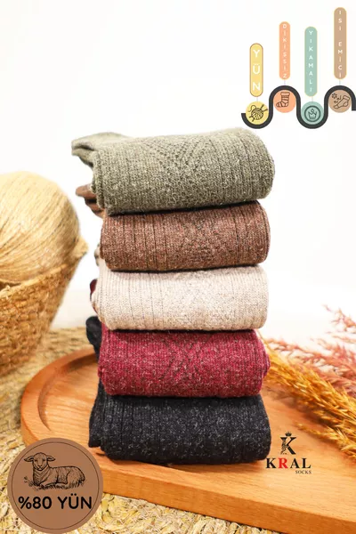 Зимние (5 пар) термальные бесшовные шерстяные носки для женщин из ламсовой шерсти в коробке