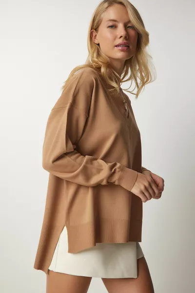 المرأة البسكويت الخامس الرقبة كبيرة الحجم متماسكة سترة 