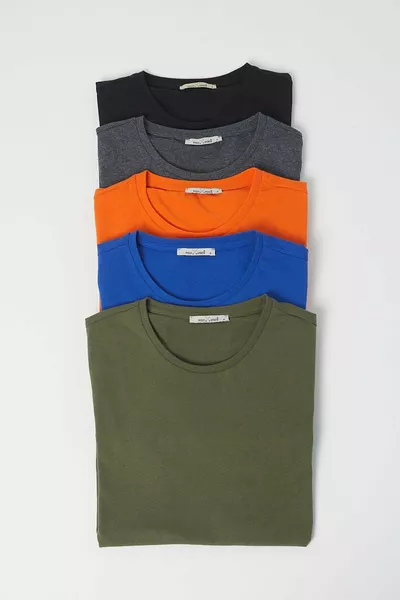 Men's 5-Pack T-Shirts in Black-Anthracite-Navy-Olive-Orange